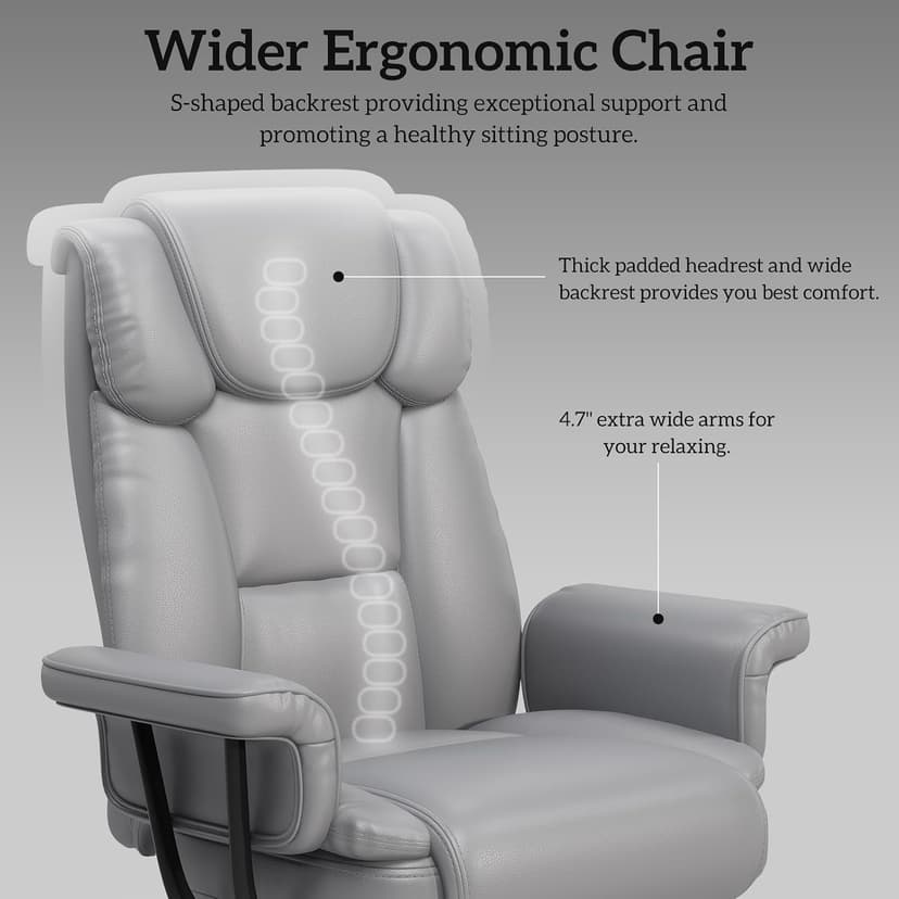 GYI Criss Cross Chair with Wheels, 160°Big and Tall Reclining Office Desk Chair with High Back, Wide Seat, Arms, Footrest, Grey