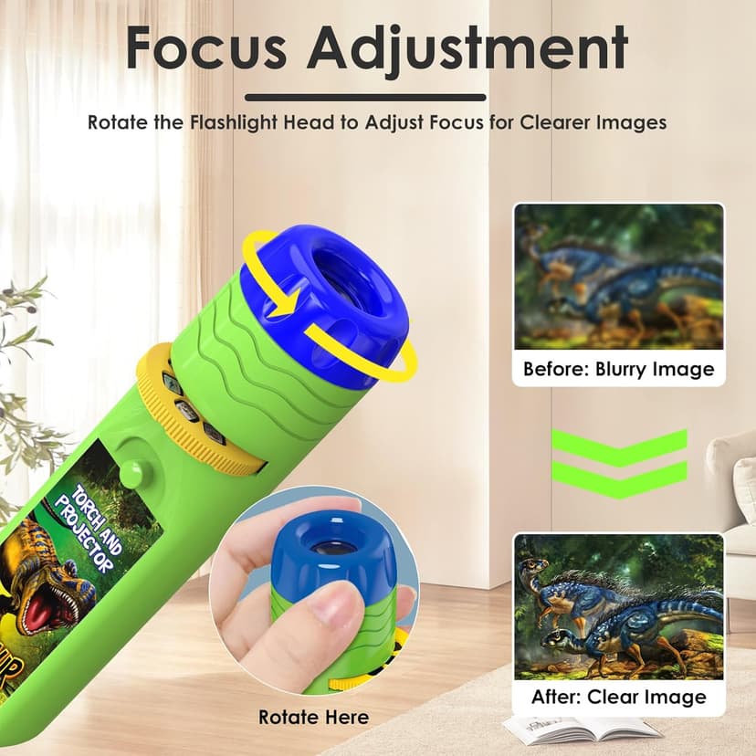 Pup Go Dinosaur Toys for Kids 3-7, Dinosaur Flashlight Focusable Projector Light with 24 Realistic Dino Images, Kids Night Light, Best Gift Cool Dinosaurs Toys for 3 4 5 6 7 Year Old Boys Girls