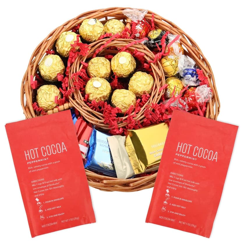 Christmas Chocolate Gift Tray, Truffles with Prime Peppermint Hot Cocoa, Christmas Gifts for Women Men Family Friends