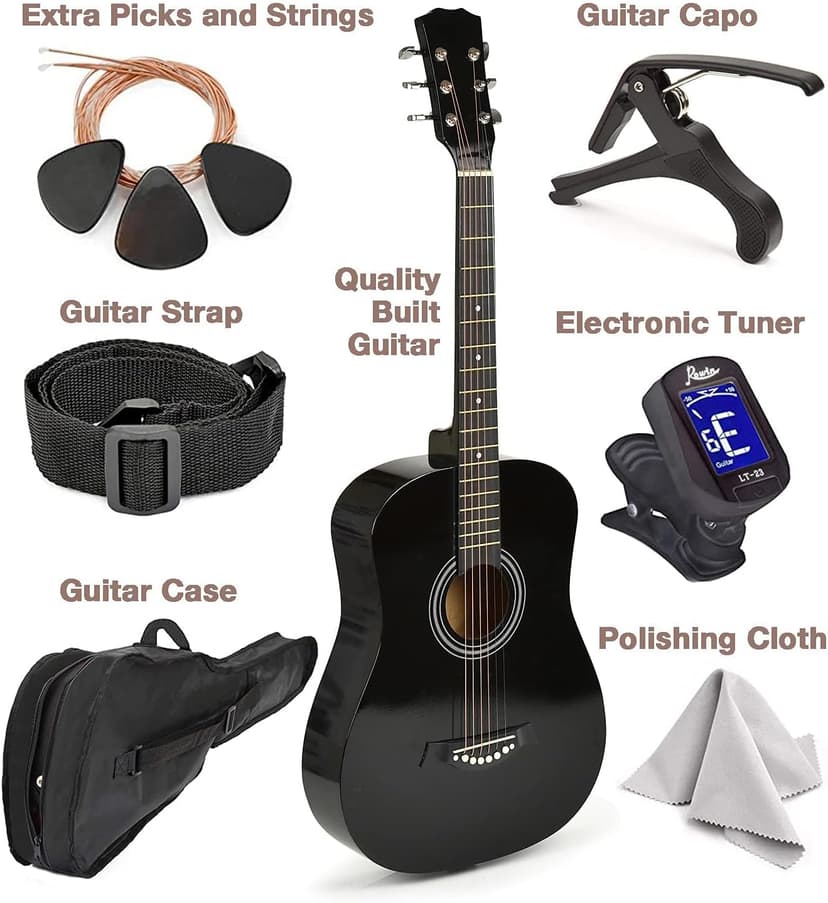Classical Acoustic Guitar For Kids By MasterPlay- 30” Beginner Guitar For Learners- Accoustic String Starter Kit: Guitar Bag, Tuner, Strap, Extra Strings, Picks, Wash Cloth, Capo (Black)