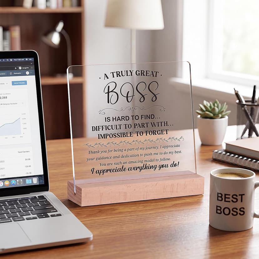 Gifts for Boss Female, Acrylic Plaque Decor Birthday Thank You Gifts for Women Men Office Decor Boss Gifts for Women, 5.5 x 5.9" Acrylic Plaque Gift for Boss Women Man B0H8B3XHLP