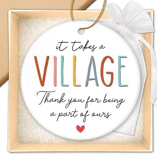 Appreciation Gift for Nurse Employee Daycare Provider Nanny Babysitter, It Takes a Village Ceramic Christmas Ornament HEXMOZ Christmas Teacher Gifts for Women - Thank You Gifts for Women & Men B0D49MQK16