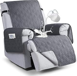 VANSOFY 100% Waterproof Recliner Chair Covers, Recliner Cover Non-Slip Dog Chair Cover Furniture Protector Washable Slipcover with Pocket, Elastic Straps for Pets, Dogs(Dark Gray, 23.6")