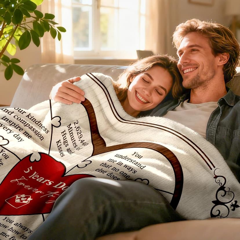 5 Year Anniversary Blanket Gift - 5 Year Anniversary Wedding Gifts for Him Her, 5th Anniversary Marriage Gifts for Husband Wife, Happy 5th Anniversary Blanket for Couple, 60"x50"