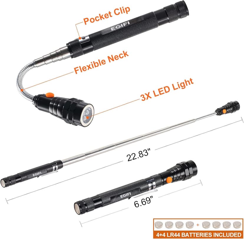 Gifts for Him, LED Magnetic Pickup Tools, Telescoping Magnetic Flashlight Pick Up Tool, Christmas Stocking Stuffers for Men Adults, Unique Cool Gifts for Men, Dad, Husband, Black