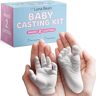 The original baby casting kit - captures newborn hand & foot forever. Non-toxic, safe, easy - perfect new mom gift Luna Bean Baby Casting Kit - Hand & Foot Keepsake Mold, 2pc, New Mom Gift B0DPLBNZNG