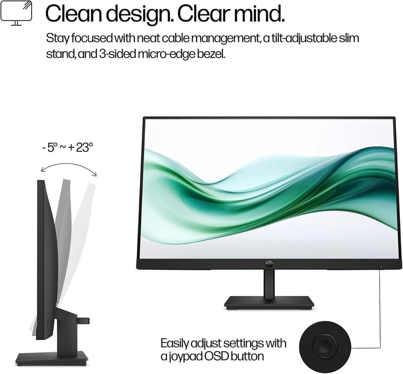 HP V24v G5 24" FHD Computer Monitor (1920x1080), 75Hz Anti-Glare Display, AMD FreeSync, HDMI, VESA Mount, Black, with Dockztorm Dock
