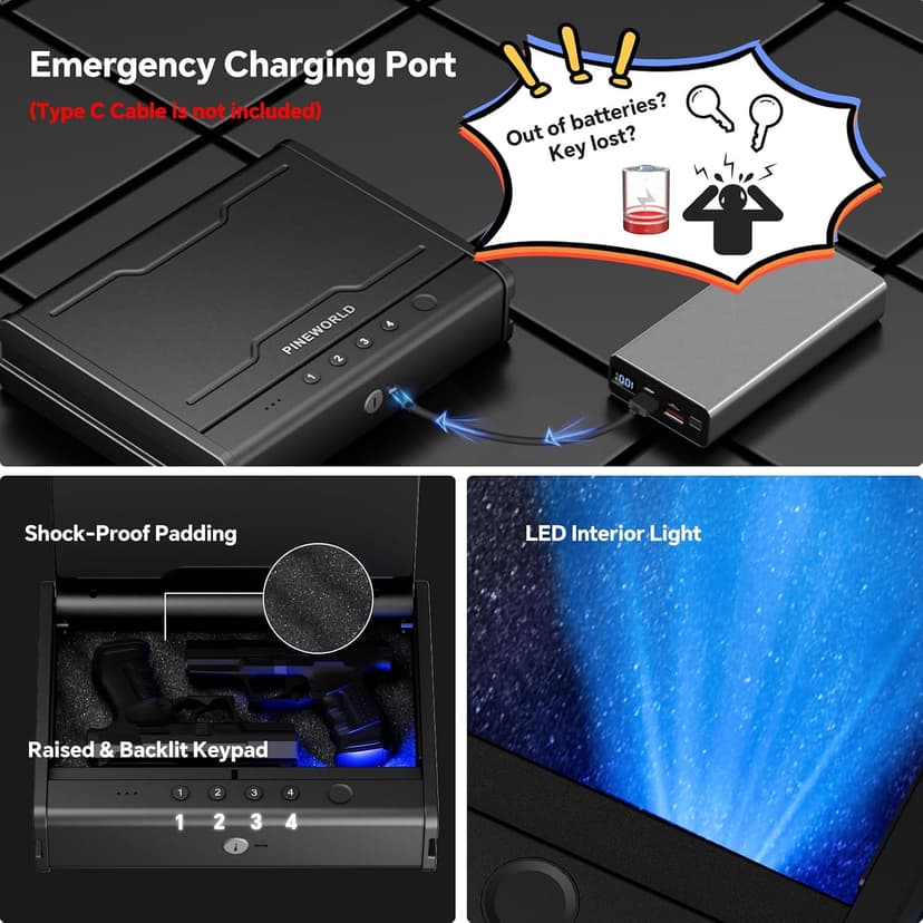 Interior Light Emergency Power Supply Voice Navigation Mute Mode, With Cable For Home, Nightstand, Car,Travel. Nice Gift PINEWORLD Biometric Fingerprint Handgun Safe with Raised Backlit Keypad&Key B0CD7BJF1H