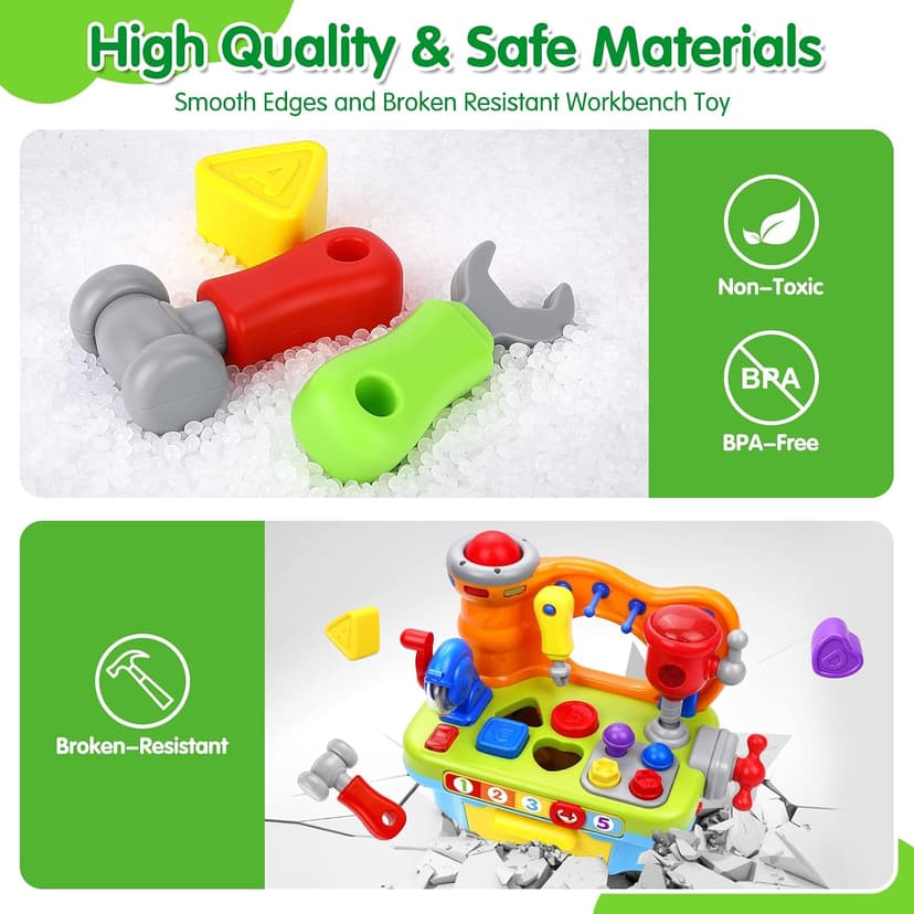 Montessori Toys with Sound Lights Effect, Shape Sorter, Christmas Birthday Gift for Boy Girl,Engineer Pretend Play Workbench Toys for 1 Year Old Boy, Musical Toy Tool Bench, 1 2 3 Years old Boy Gifts B08345YDXJ