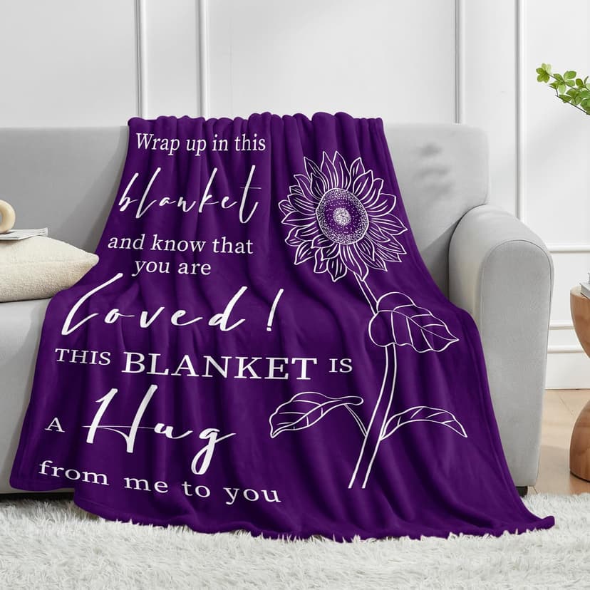 Get Well Gifts for Women After Surgery - Hug Blanket - Thinking of You Gift for Mom Friend Sister - Feel Better Inspirational Gifts for Women - Get Well Soon Gift - Purple Sunflower Blanket 50"x60"
