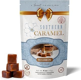 Soft Buttery Gourmet Caramel Candy Infused with Smooth, Top-Shelf Bourbon, Gluten Free, No Corn Syrup, Gift Ready Pieces Southern Caramel Bourbon Caramels, Handcrafted, 4 oz (Pack of 1) B0F3JVKW34