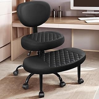 AtHope Ergonomic Cross Legged Office Chair with Wheels - Adjustable Height for Meditation, ADHD Desk & Yoga - Wide Criss Cross Design with Lumbar Support, Kneeling Chair - Black