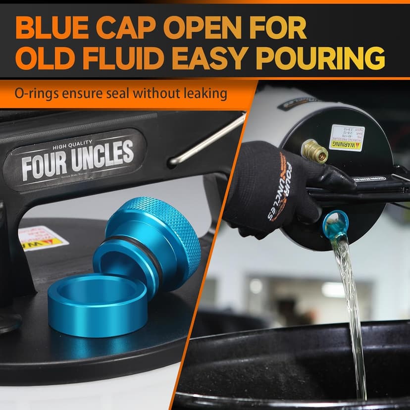 FOUR UNCLES 2L Brake Bleeder Vacuum Pump Kit - Pneumatic Brake Fluid Extractor with 1L Refilling Bottle & Adapters for Automotive Bleeding, One-Person Operation