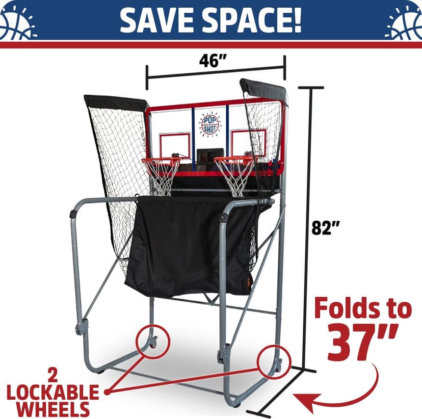 Pop-A-Shot Official Indoor/Outdoor Dual Shot Basketball Arcade Game - Weather Resistant - 16 Different Games - 6 Audio Options - Near 100% Scoring Accuracy - Large LED Scoreboard