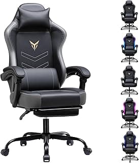 GTPLAYER Gaming Chair, Office Chair High Back Computer Chair with Foot Rest for Adults, Leather Desk Chair Executive Ergonomic Height Adjustable with Headrest and Lumbar Support, 300lbs Grey