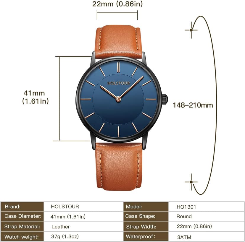 HOLSTOUR Watches for Mens Minimalist Fashion Business Wrist Watch Analog with Leather Strap