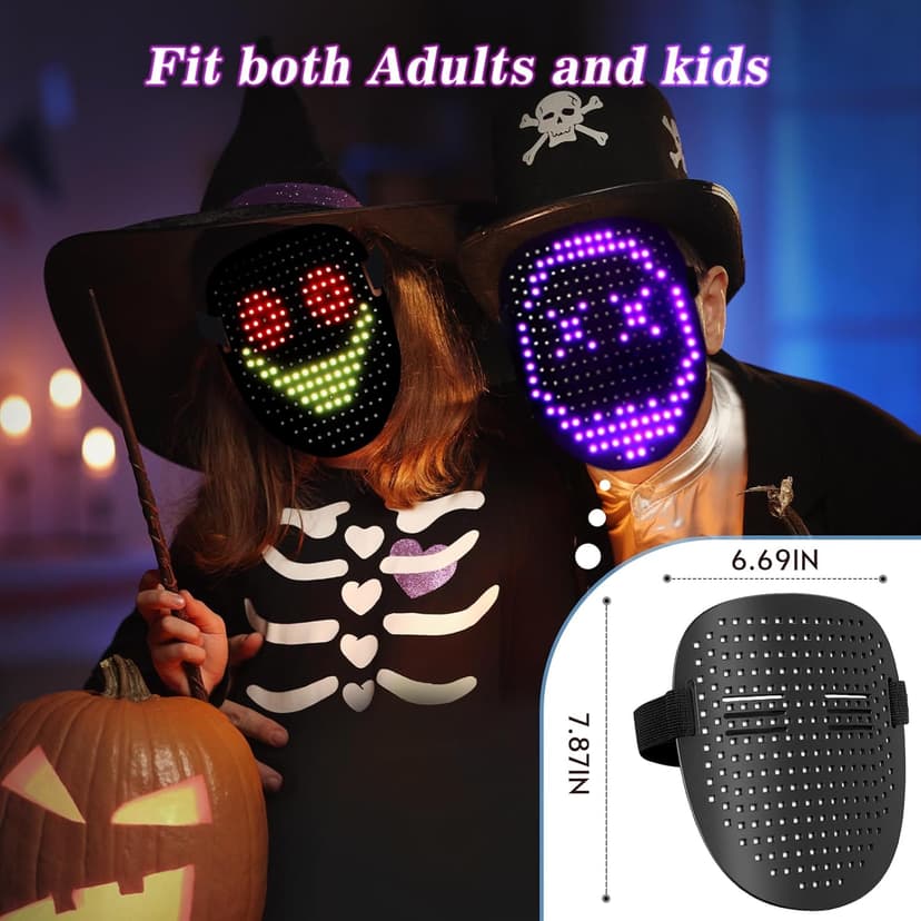 Gootus Led Mask Halloween Costume for Kids Adults, Face Transforming Light up Mask with Gesture Sensing, Cool Toys Great Gift for Birthday Costume Party Christmas