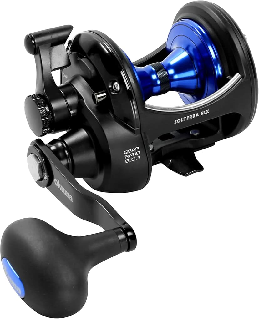 Okuma Solterra SLX High Speed Open Top Frame Lever Drag Saltwater Trolling Reel, SLX-15CSb, 410yds-25lb, Black