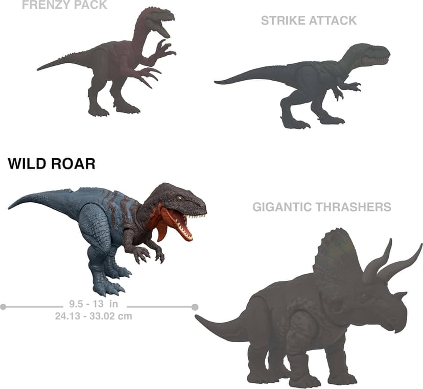 Mattel Jurassic World Wild Roar Afrovenator Dinosaur Action Figure Toy, Attack Action & Lights & Roar Sound, Scan Code for Digital Play