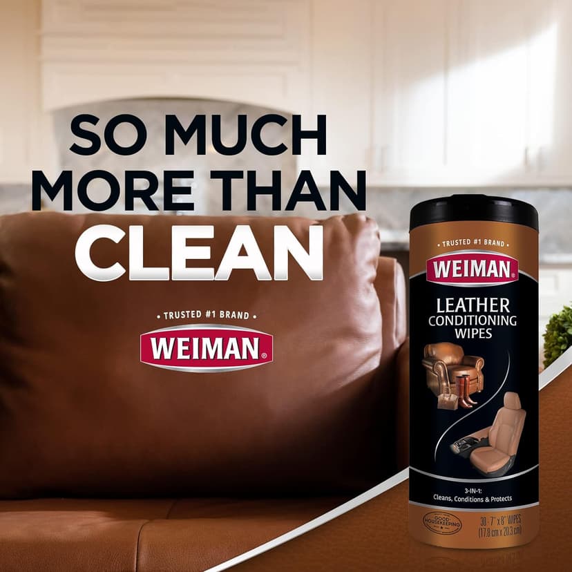 Weiman Leather Cleaner Wipes - Clean Condition UV Protection Help Prevent Cracking or Fading of Furniture, Car Interior, Couch, and Shoes, 2 Pack with Microfiber Cloth