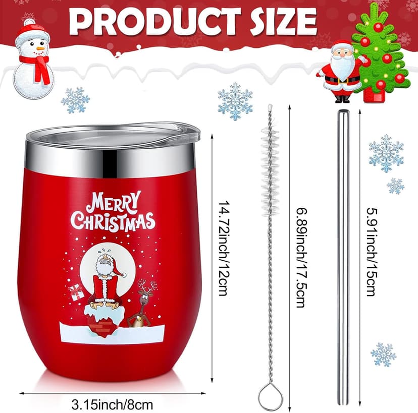 Layhit 7 Set Christmas Gifts Wine Tumbler with Lid Straw and Brush 12oz Insulated Stainless Steel Wine Cup Holiday Thank You Gift for Employee Coworker Operation Christmas(Classic Style)