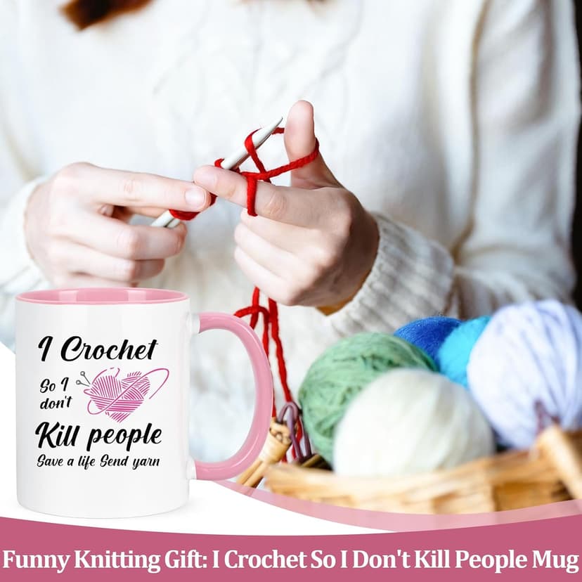 Cabtnca Crochet Gifts for Crocheters, I Crochet So I Don't Kill People Funny Mug - 11Oz, Christmas Birthday Knitting Gift for Knitters Crocheters Office & Home Use