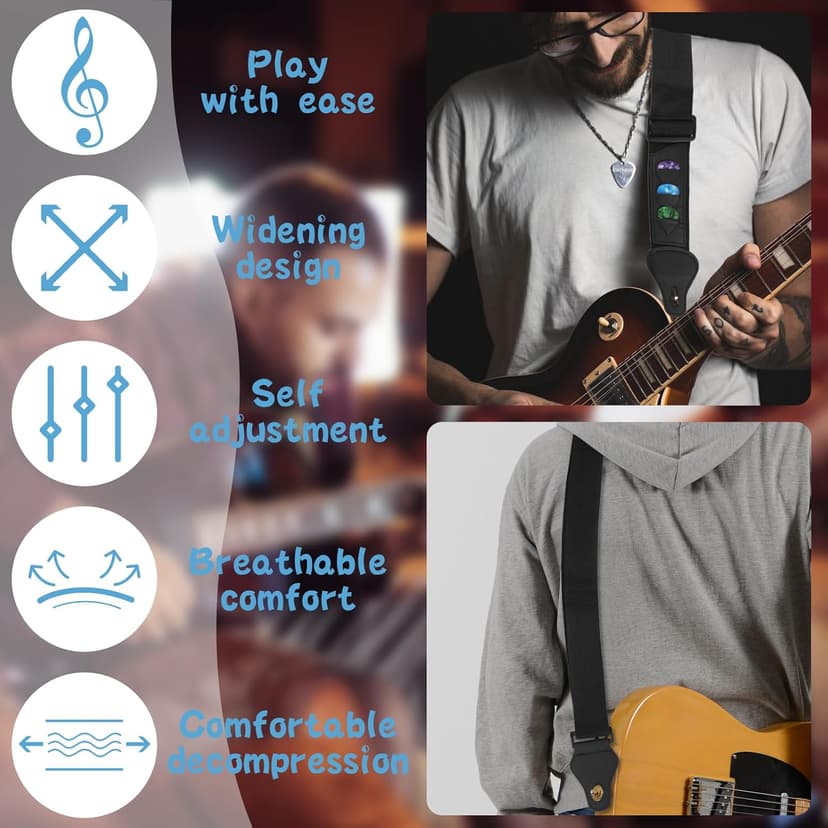 zenjarigily Guitar Strap with 3 Pick Holders, Includes 6 Guitar Picks and a pick box- Adjustable for Acoustic Electric Guitar