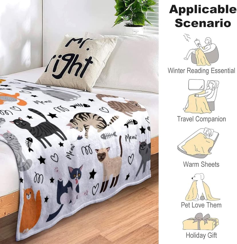 Cute Cat Blanket Animals Pet Pattern Gifts for Cat Lovers Soft Lightweight Flannel Throw Blankets for Kids Adults 50"x40" B09T3DVZCD