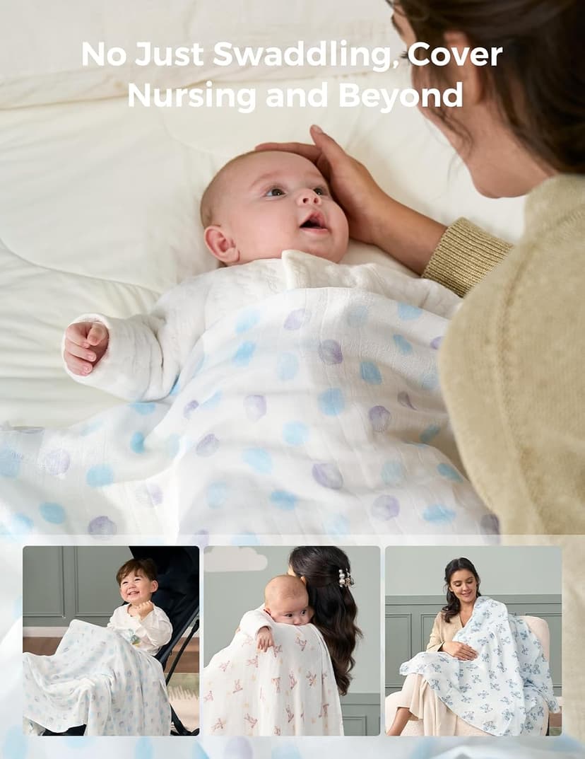 Breathable & Skin-Friendly 2-Layer Gauze Receiving Blankets, Swaddle Blanket for Baby Shower Gifts & Baby Registry Essentials Momcozy Muslin Swaddle Blankets, 3-Pack, Large 47"x47" Cuddle Buddies B0DRD4T9VZ