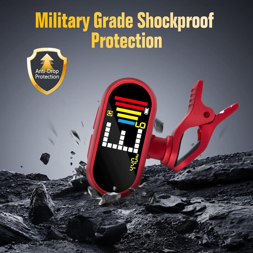 EX Professional Rechargeable Chromatic Clip-On Guitar Tuner — Fast, Ultra-Accurate Clip-On Tuner with Color LCD for Acoustic Guitar, Bass Guitar, Ukulele & Violin, Red