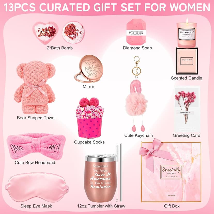 Gifts Basket for Women - Birthday Gifts for Women,Women Gifts Set Contains 13 Items Unique Female Gift Ideas,Relaxing Care Package Self Care Gift Box for Women Mom Wife Bestie Sister