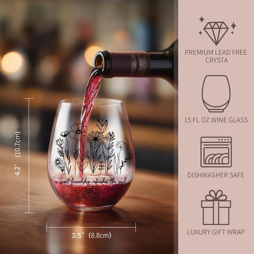 5 oz Scratch-Resistant Wine Glass, Dishwasher safe,Friendship Gifts for Women, Bestie Birthday Present Best Friend Birthday Gifts for Women,A Sweet Friendship Refreshes the Soul B0FHWDT7LB