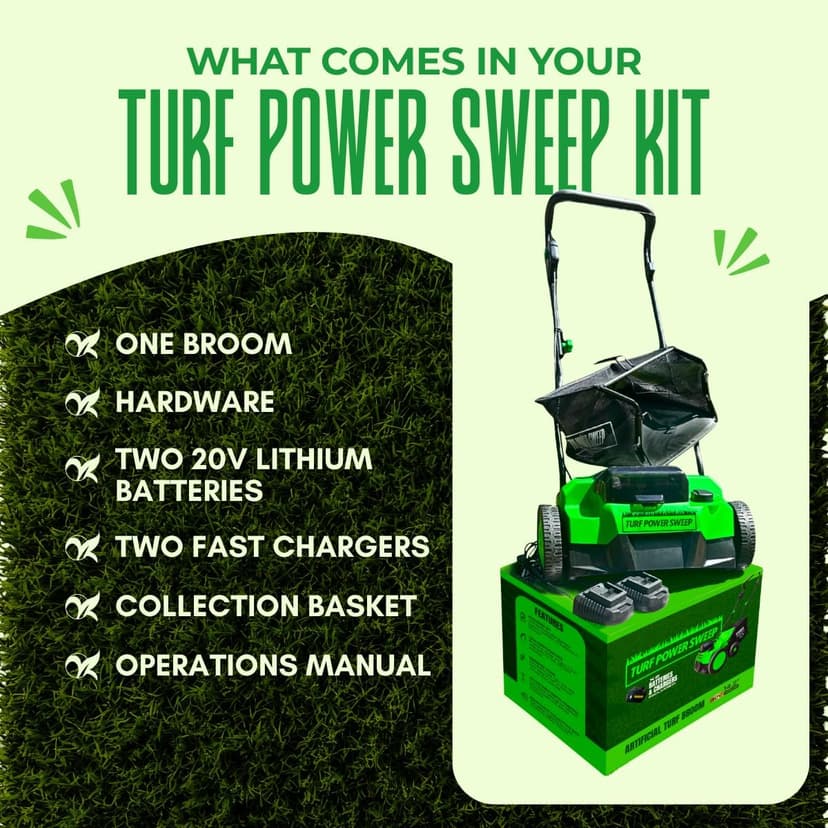 Turf Power Sweep by Turf Product Solutions - Cordless Battery Powered Artificial Grass Power Sweeper