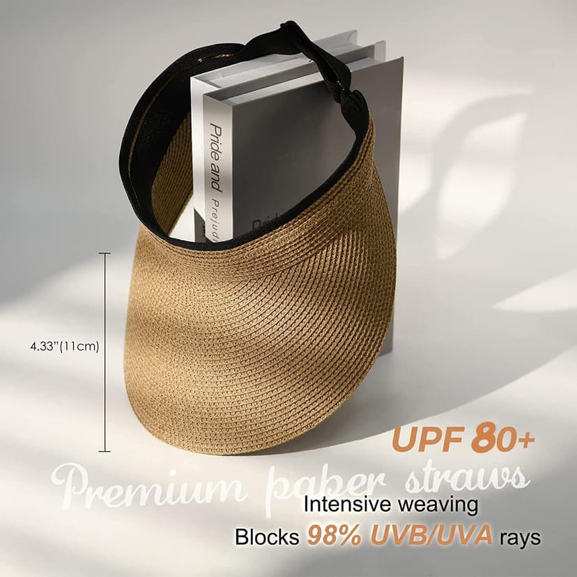 FURTALK Womens Sun Visor Hat Straw Sun Visors for Women Summer Packable Ponytail Beach Hats for Women Travel UPF 80+