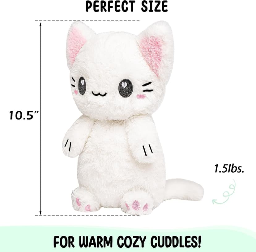 White Cat Microwavable 1.5 lbs Unscented Heating Pad for Women and Kids- Cute Soft Cozy Pillow Plush Heatable Warm Stuffed Animals - Kawaii Hot and Cold Plushie - White Cat Gifts for Girls and Women B0D78TJN7Z