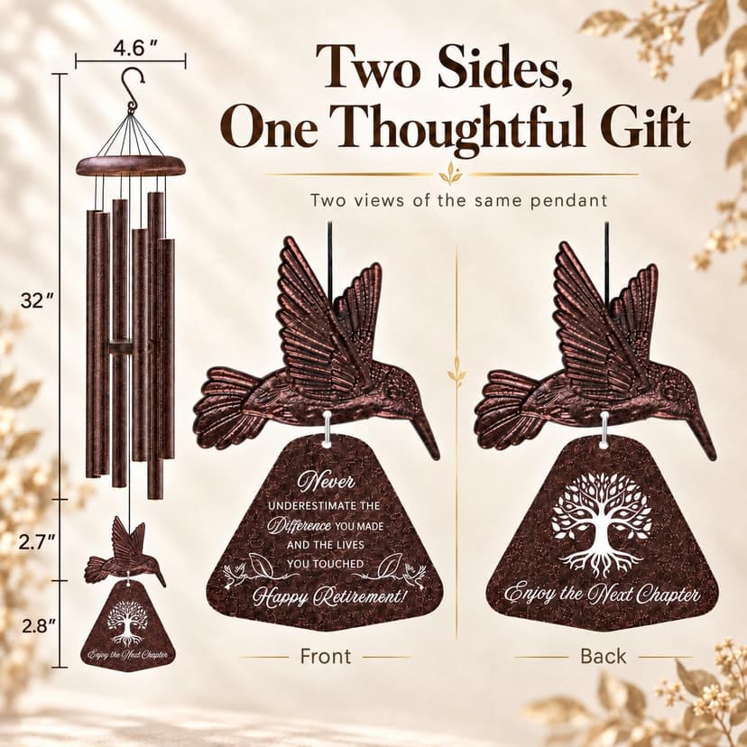 Sunflower greeting card shares warm retirement wishes for women and men, colleagues, bosses, teachers, friends, or coworkers. Wind Chimes Retirement Gift for Women, 32 Inch Hummingbird Chime with Card B0FD3MFY59
