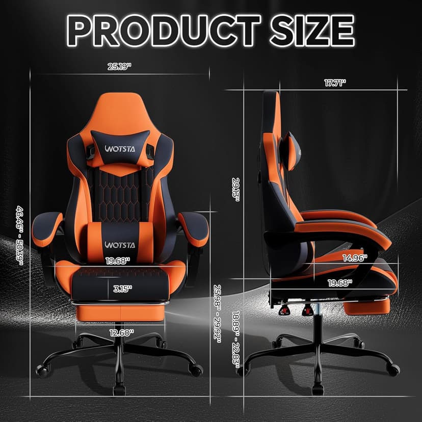 Gaming Chair with Footrest, High Back Gaming Chairs PVC Leather Ergonomic Gamer Chair with Adjustable Headrest Lumbar Support Racing Style Video Gaming Chair for Office/Home (Black Orange)