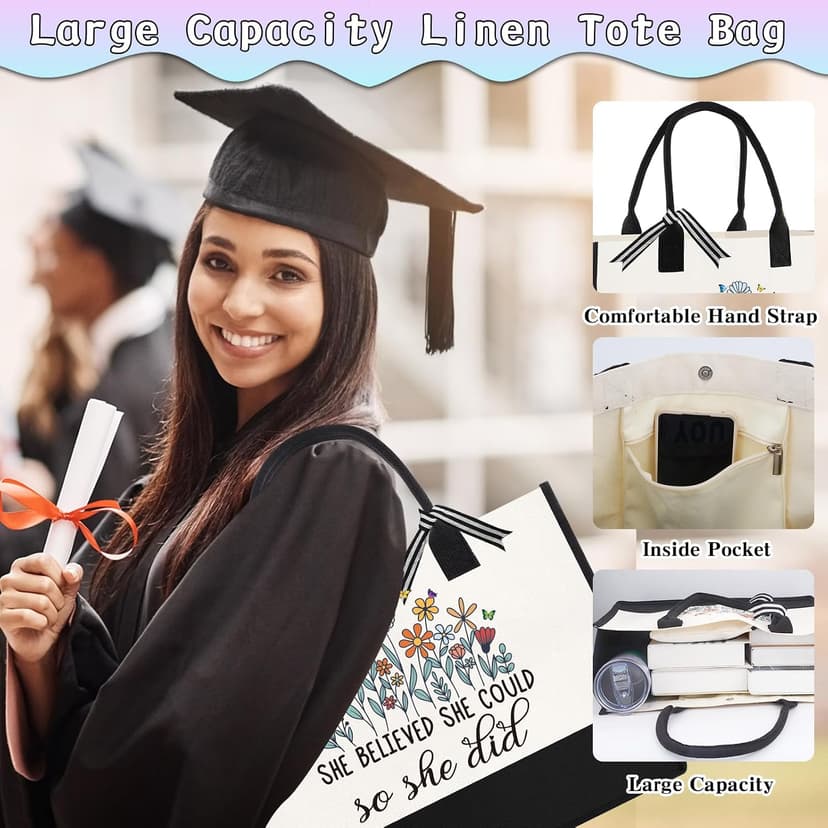 She Believed She Could So She Did Gift for Girl Canvas Tote Bag Tumbler High School Inspirational Class of 2026 Gifts Graduation Gift for Her College Master phd Congratulations Gifts for Women B0DSFV9L61