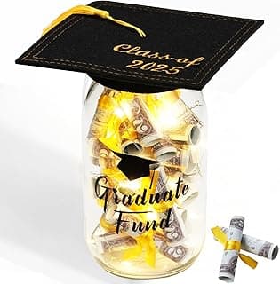 2025 Graduation Gifts for Her/Him- Lighted Graduation Mason Jar Filled with Money & Class of 2025 Cap Kit,Graduation Decorations Class of 2025 Graduation Centerpieces, Money Gift Ideas for Boys Girls