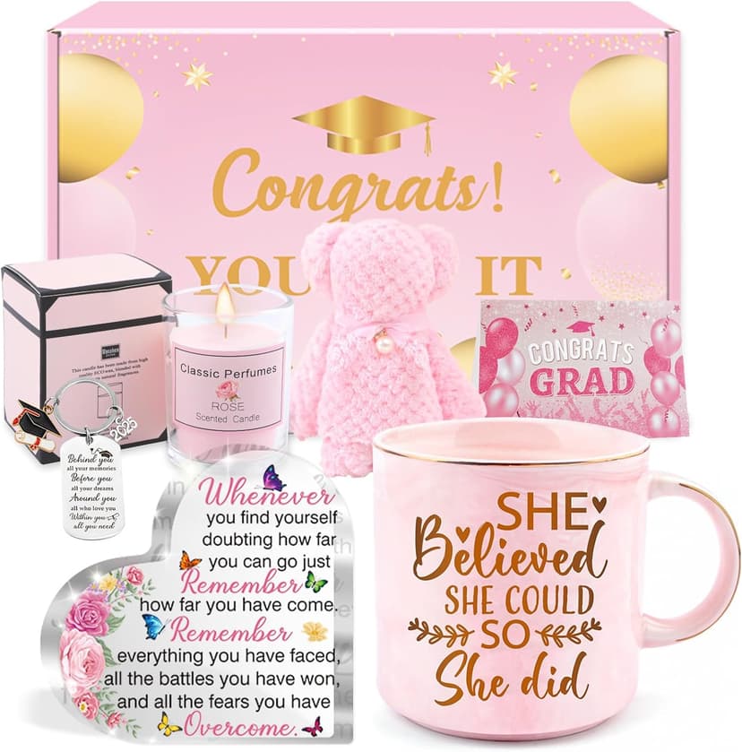 Graduation Gifts for Her, Congratulations Christmas Gifts Basket for Women Girls, She Believed She Could So She Did Coffee Mug Grad Keychain Bear Towel Acrylic Plaque High School College Graduates