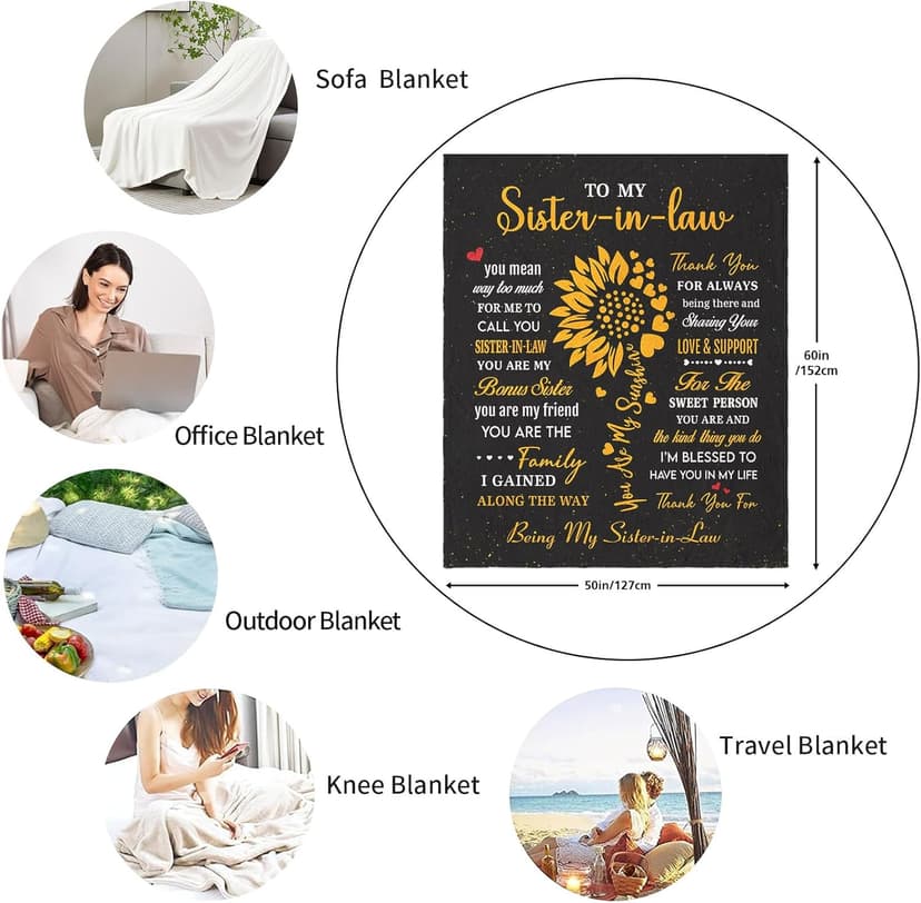 Sister in Law Christmas Birthday Gifts, Xmas Best Future Sister in Law Gifts Ideas for Women Present Throw Blanket 50"X 60" for Mothers Day