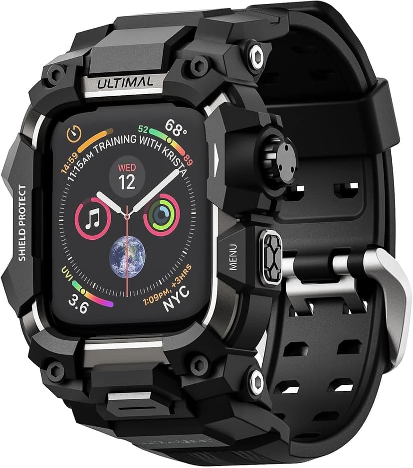 ULTIMAL Rugged Case with Band for Apple Watch 44mm,Compatible with Apple Watch Series SE 3/SE 2/SE Generation/6/5/4, Military Grade Shockproof Bumper Cover for iWatch Tactical Band Men (Black, 44mm)