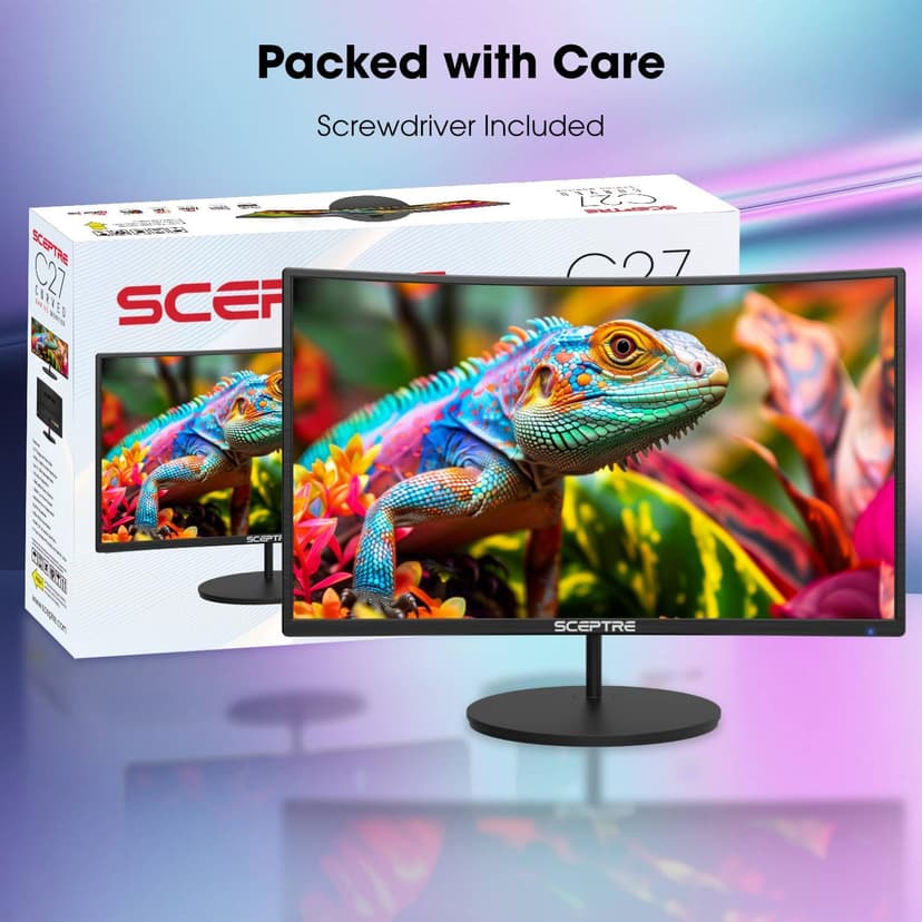 New! Sceptre Curved 27-inch Gaming Monitor 100Hz 1080p R1500 98% sRGB HDMI x2 VGA Build-in Speakers, VESA Wall Mount Machine Black 2026 (C275W-1920RN Series)