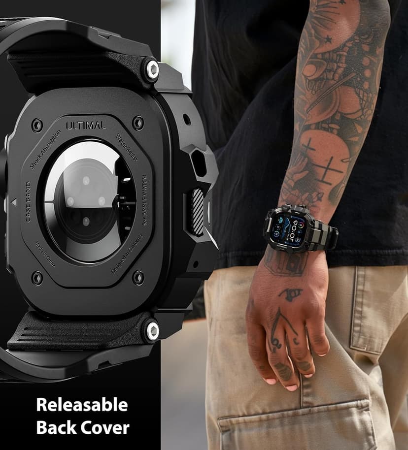ULTIMAL Rugged Case with Band for Apple Watch 49mm,Compatible with Apple Watch Ultra 3/2/1, Military Grade Shockproof Bumper Cover for iWatch Tactical Band Men (Black, 49mm)
