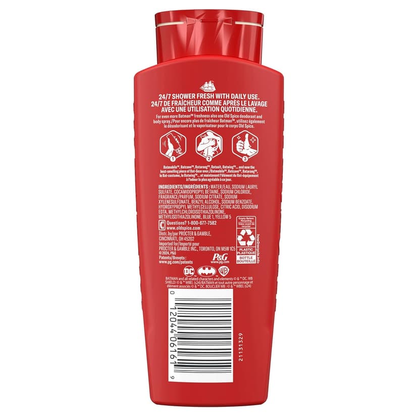 Old Spice Body Wash for Men, Batman: Dark Night, 3X Defense, 24/7 Shower Fresh with Lasting Scent, Cleansing 2-in-1 Body & Face Wash, Smell Like a Hero, Black Cherry and Nightfall Scent, 24 oz