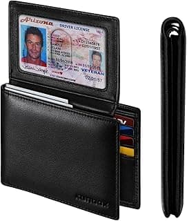RUNBOX Genuine Leather Wallet for Men 12 Cards Mens Wallet Bifold Rfid Blocking with 2 ID Windows Card Holder Wallet with Gift Box