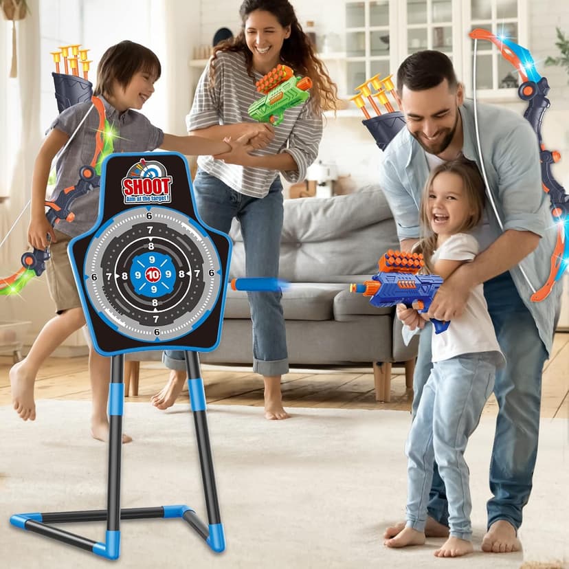 SpringFlower 2 Bow and Arrow Sets with LED Light-up,2 Foam Dart Guns for Kids 5 6 7 8 9 10+ Years Old, Archery Set with Standing Target for Boys & Girl, Ideal Gift