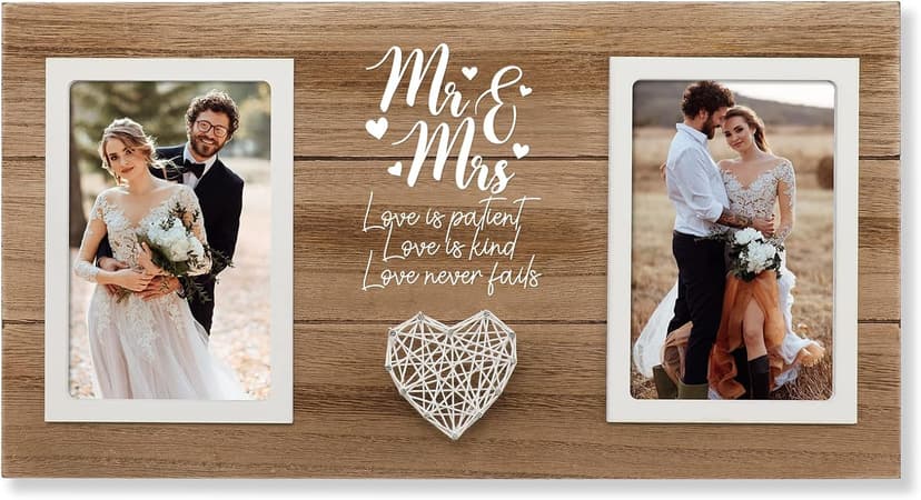 Personalized Wedding Gifts for Couples, Bridal Shower Gift for Bride, Mr & Mrs Photo Frame Holds 2pcs 4x6 Pictures, Unique Wedding Gifts for Newlyweds