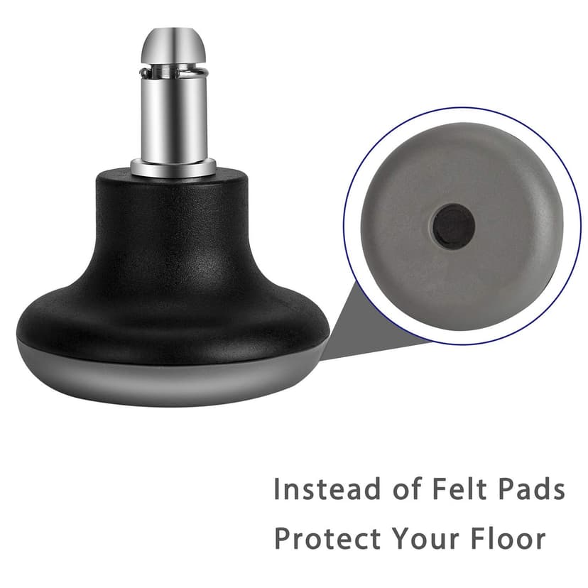Bell Glides Replacement Office Chair Feet Swivel Caster Wheels to Fixed Stationary Castors, Short Profile with Separate Self Adhesive Felt Pads Black 5pcs