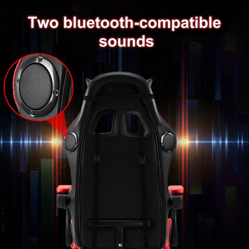 Gaming Chair with Bluetooth Speakers and Led Lights, Massage Gamer Chair with Footrest High Back and Lumbar Support, Ergonomic Height Adjustable Video Game Chairs Recliner for Adults (Black Red)
